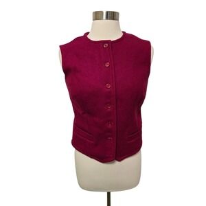 Womens 70s Vintage Wool Vest‎ Solid Red Size 11 Button Up